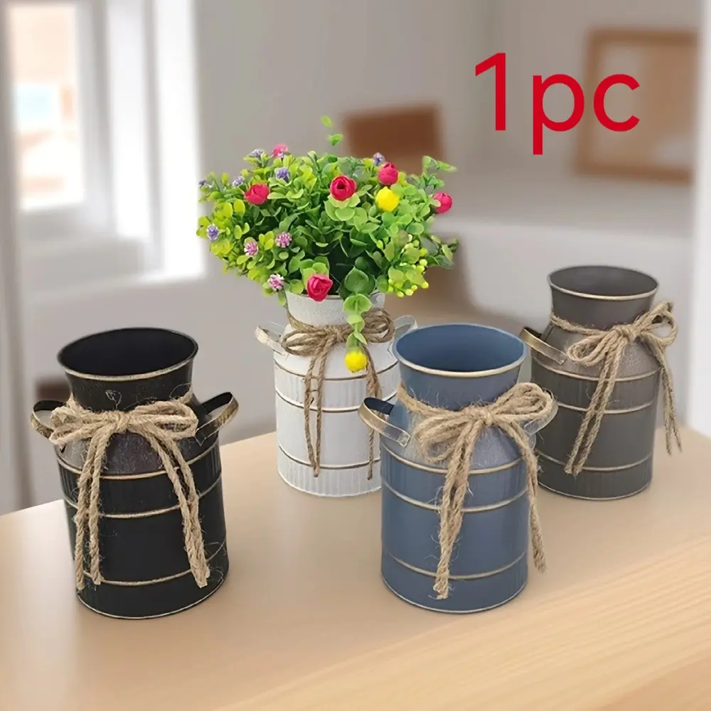 Vintage Rustic Metal Cylinder Vase with Handle, Flower Vase, Decorative Vase, Farmhouse Decor Watering Can, Living Room Desk, Coffee Shop, Garden Party, Wedding Party Decoration, Decorative Flower Vessel