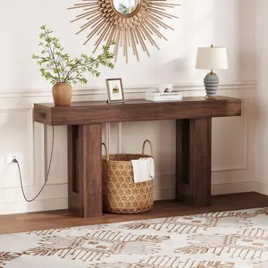 63" Console Table with Power Outlet, Narrow Sofa Table with USB & Type-C Ports, Entryway Table Behind Couch