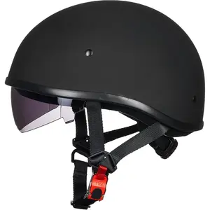 Motorcycle Half Helmet with Sunshield Quick Release Strap Half Face Fit for Cruiser Scooter DOT Approved
