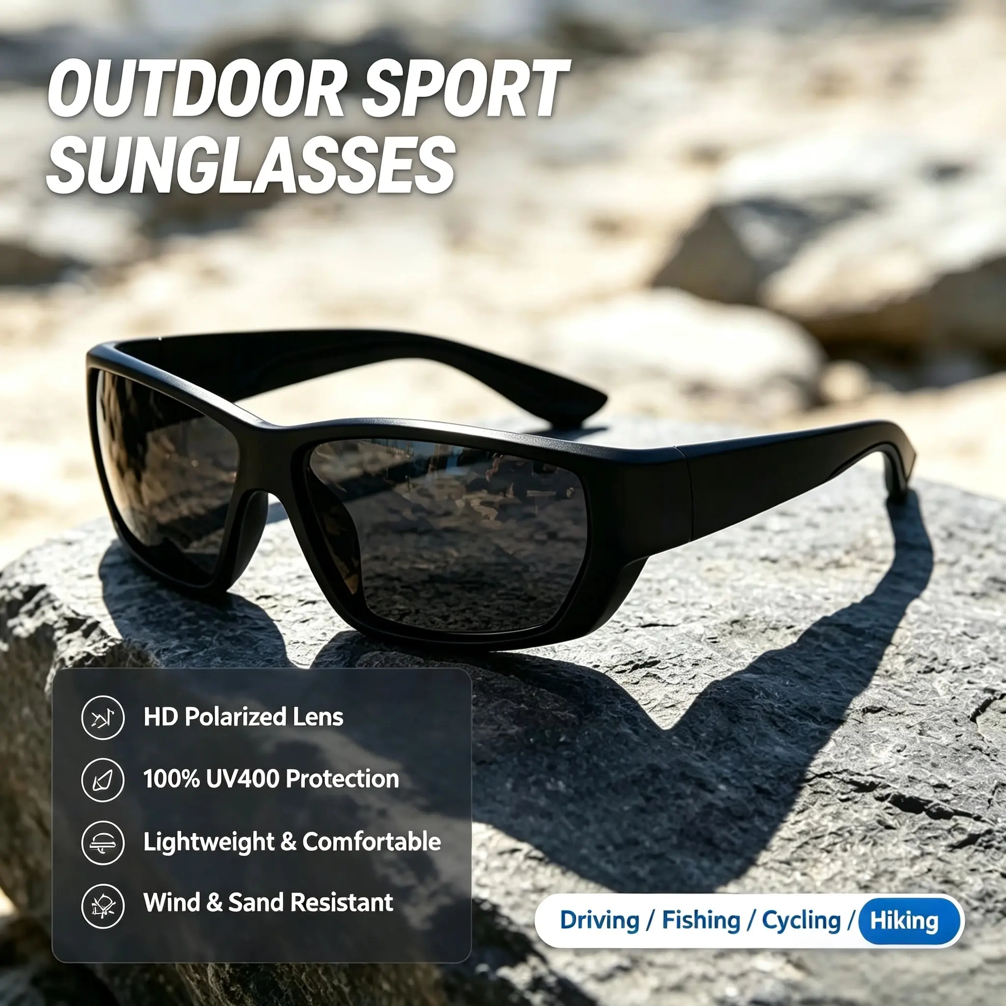 Unisex Men's Sports Polarized Sunglasses - UV400 Protection TAC Lens, Lightweight Frame, Anti-Glare, Scratch-Resistant, Impact-Resistant Sports Fishing Eyeglasses for Driving, Outdoor Activities, Daily Wear