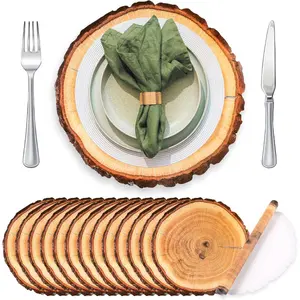 100 Pcs Disposable Woven Wooden Slice Place Mats Rustic Palm Leaf, Sunflower, Daisy, Pumpkin Woven Charger Place Mats for Spring, Fall, Dinner (Wooden Slice)
