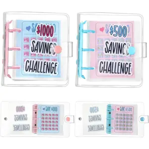 2 count Mini  Savings Binder Saving Challenge Binder  Book Saver with  Envelopes  Budget Book (1000 Dollar,500 Dollar, Blue)