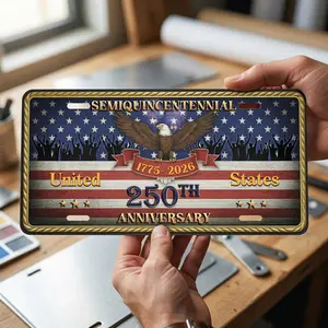 Patriotic USA License Plate, 250th Anniversary Aluminum Car Tag 1776–2026, Vintage Americana Decor Gift for Independence Day, History Lovers