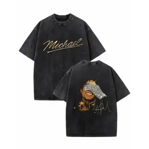 100% Cotton Oversized Michael Jackson Graphic T-Shirt Black Double-Sided Print Cartoon Streetwear Retro Summer Short Sleeve Unisex Tee