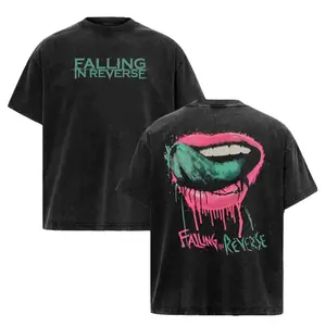 Falling in Reverse Red Reaper Menswear Washde Tee & Hoodie Set - Pepper Color Cotton Round Neck Casual T-Shirts, Emo Alt Metal Band Merch for Male Fans