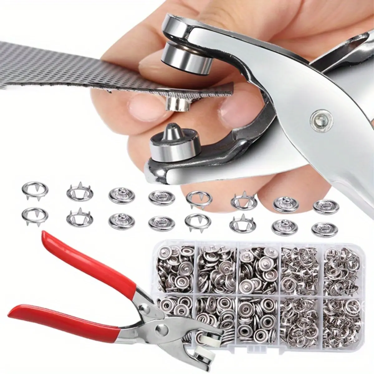 High Quality Metal Copper Alloy Button Snap Closures Kit - 100 Sets, 6.5mm Inner Diameter, 9.5mm Outer Diameter, Hollow Prongs, Non-Slip Handle, Fastening Pliers, Decorative, Fade-Resistant, Long-Lasting Sewing Accessory for DIY Crafts, Christmas Gifts