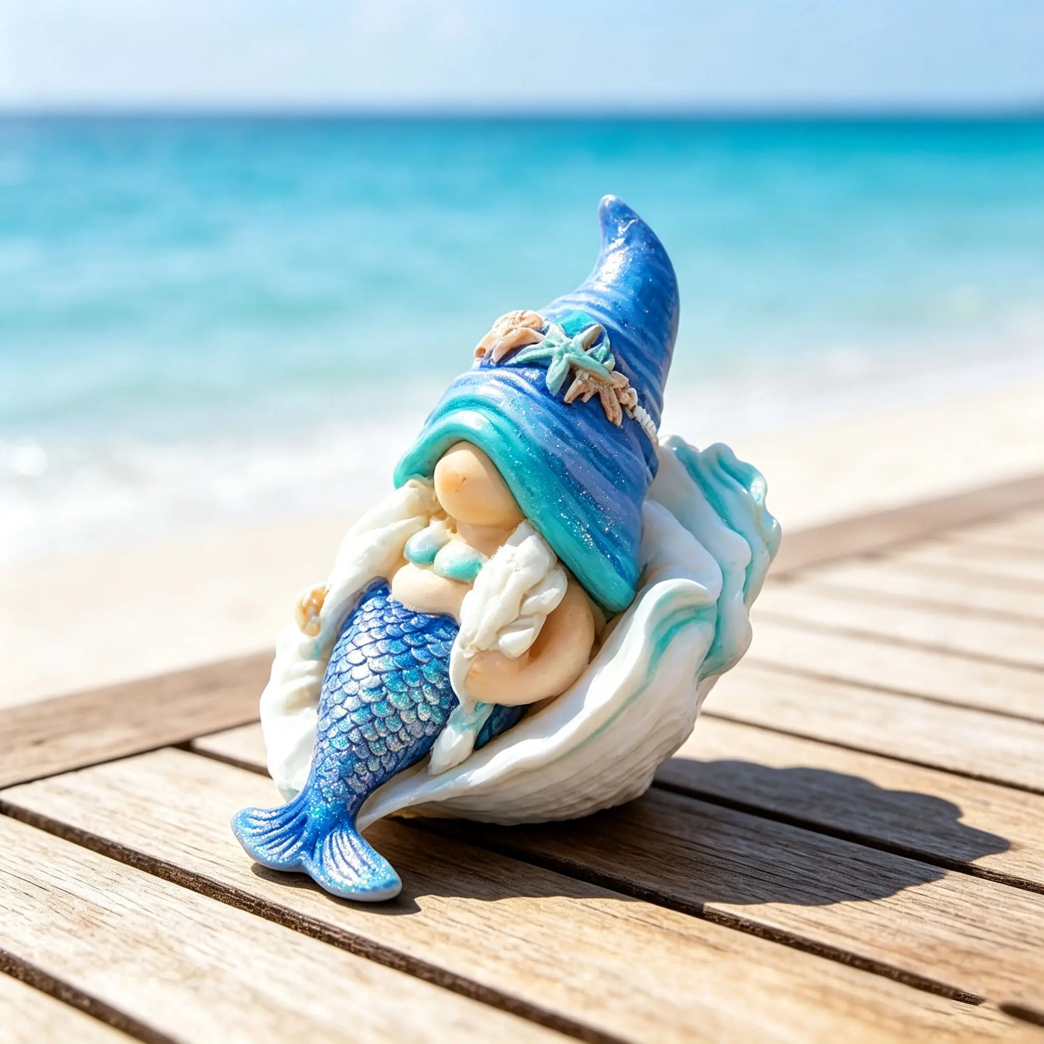 Sangeren 5-In Polyresin Hand-Painted Tail Standing Mermaid Gnome Figurine on Seashell, Single Resin Garden Statue, Coastal Nautical Home Decor Souvenir for Ocean Lovers, Wedding & Happy Birthday Gift