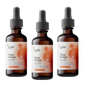 LUV Flow Drops: Adaptogen Blend for Mental Clarity & Energy, Vegan Keto, Focus & Immunity Support, Lion's Mane, Cordyceps, Reishi, USA Made, Non-GMO, 3 Pack 90 Servings (1)