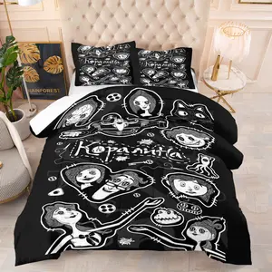 Gothic Style Quilt Set, Hand-Drawn Line Design, Perfect for Teenagers & Kids Bedroom Decor, Includes 1 Quilt & Pillowcases (1/2)