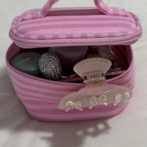 John Galt Women's Pink Striped Makeup Bag