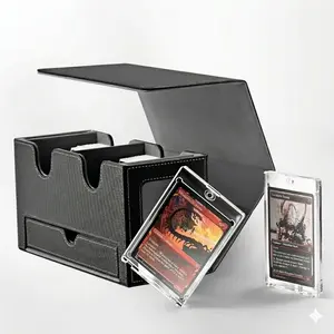 Double Storage Card Deck Box for MTG – Commander Display Case with 2 Deck Compartments & 1 Dice Tray, Holds 200+ Double-Sleeved Cards, Organizer for CCG, TCG & Sports Cards (Black/Gray)