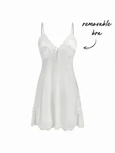 Cider Satin V-neck Floral Lace Bowknot Cami Nightdress