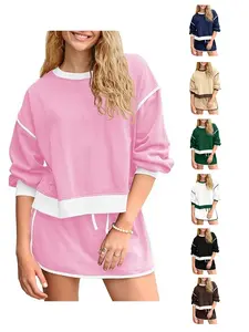 FISOEW Womens Sweatsuits 2 Piece Set Crewneck Sweatshirts High Waisted Skort Skirts Tennis Running Tracksuits Shorts Sets viral  knit  set