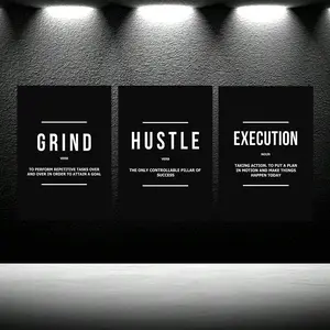Unframed Modern Art Poster, 3 Counts/set Motivational Grind Hustle Success Inspirational Quotes Canvas Wall Art, Office Decor, Entrepreneur Gifts, Unframed Art Print