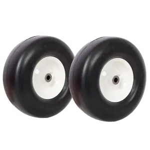 2pcs 13x5.00-6" Flat Free Lawn Mower Tires Zero Turn Mower Replacement Solid Tire Smooth Tread 3/4" Bearing 3" Central Hub 500 LB  per pc 2 PACK