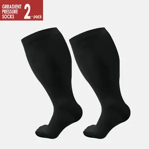 2 Pack Plus Size Compression Socks for Women & Men, Extra Wide Calf Knee High Stockings for Circulation Support Warm Protection