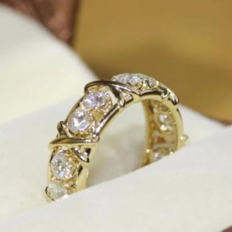 Cross 10K Gold 4mm Lab Diamond Ring 925 sterling silver Engagement Wedding band Rings for Women men Party Jewelry