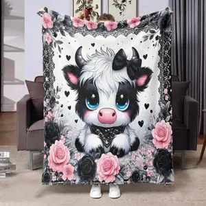 Cow Print Throw Blanket, 1 Count Lovely Soft Warm Nap Blanket, Air-conditioned Room Blanket, Warm Throw Blanket For Home Office Travel Camping,Christmas Gift, Gift Blanket, Gift For Kids, Special Gift