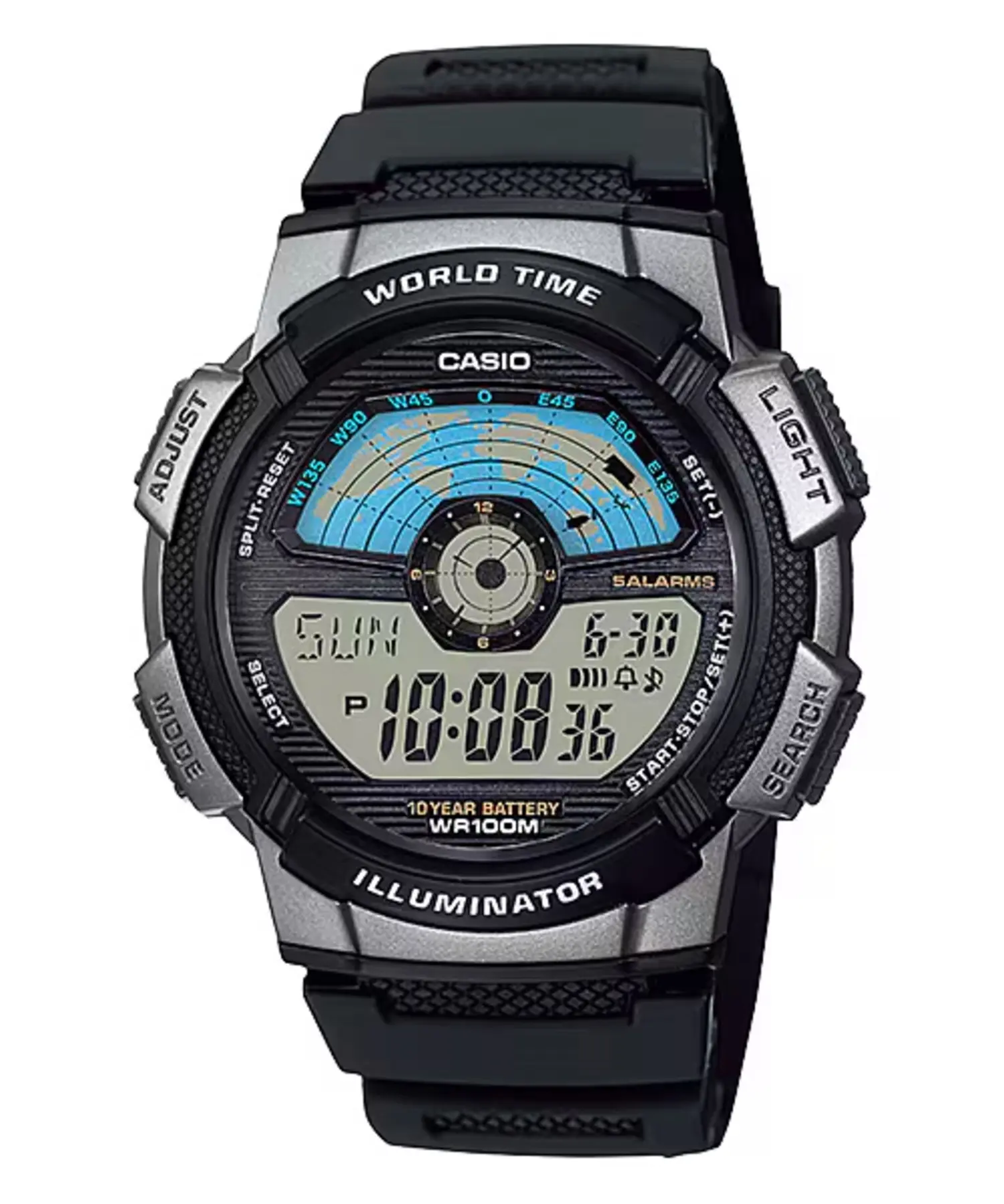 Casio Men’s Digital World Time Watch with Black Band – AE-1100W-1AV