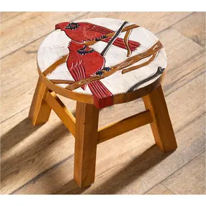 Evergreen Hand-Carved Acacia Wood Cardinal Footstool