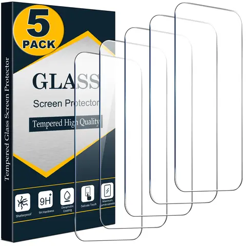 5 Pack Tempered Glass Screen Protectors for iPhone 18 17 16 15 14 13 12 11 Pro Max XR X SE, 9H Hardness HD Clear Protective Film, Scratch Resistant, Case Friendly, Easy Installation