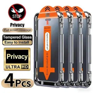 4pcs Full Cover Privacy Tempered Glass Protective Screen Protector For iPhone 17 Pro Max/17 Air/16 Pro Max/15 Pro17/16/15/14/13/12/11/16e/Plus/Mini/X/XR/XS Max/7/8/SE2/SE3,9H+ Hardness,Ultra HD,Anti-Scratch,Anti-Fingerprint,Easy to Install, Accessories