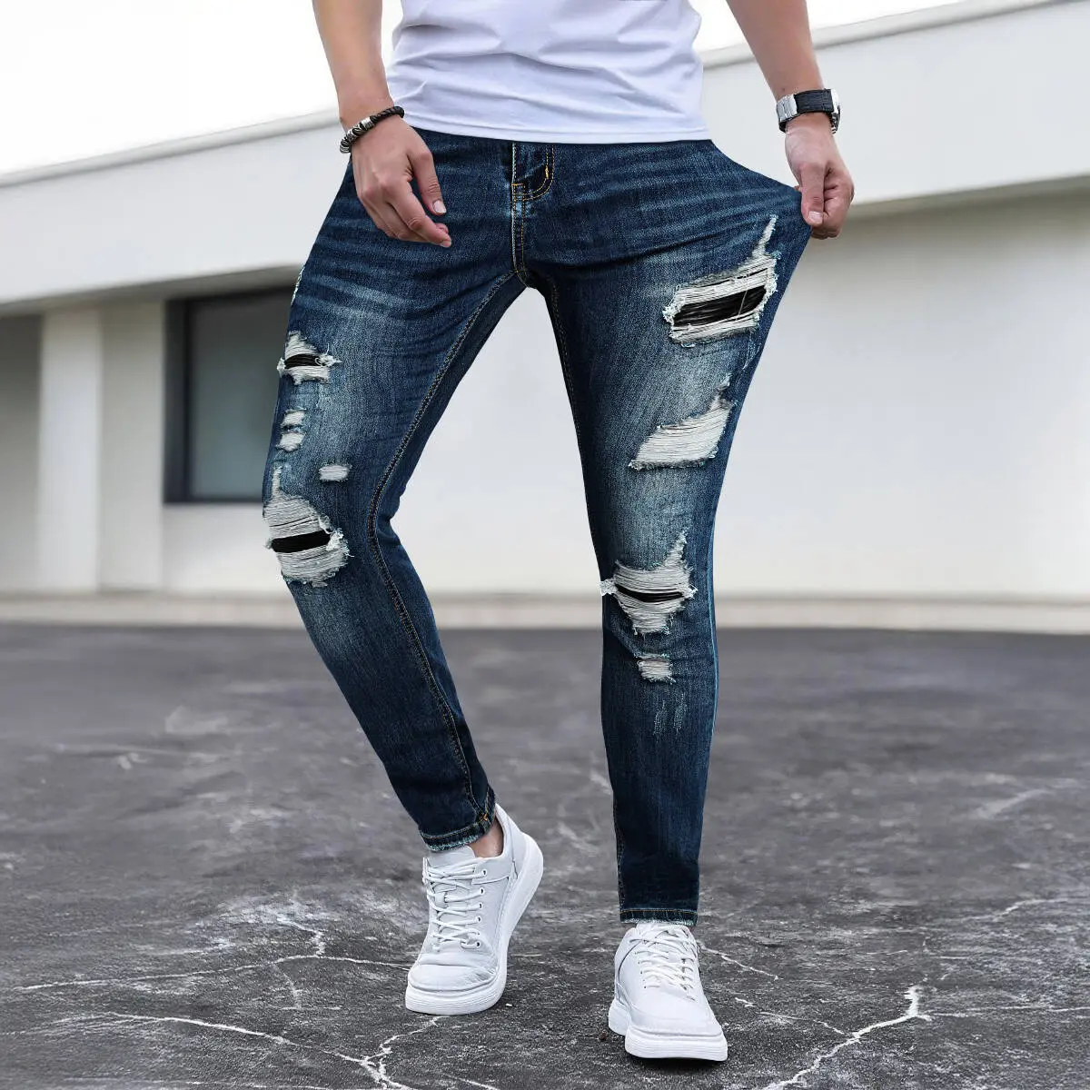 GINGTTO Men's Skinny Jeans Slim Fit Stretch Tapered Leg Ripped Jeans Denim Pants