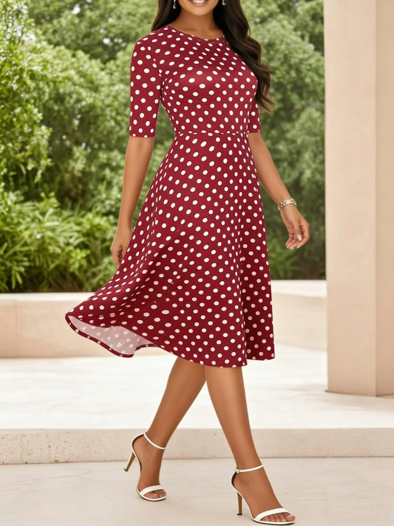 Women's Elegant Knee-Length Dress, Vintage Summer Office Casual Work Party A-Line Skirt with Pockets, Short Sleeve Fitted Midi Dress, A Line Sundress, Womenswear