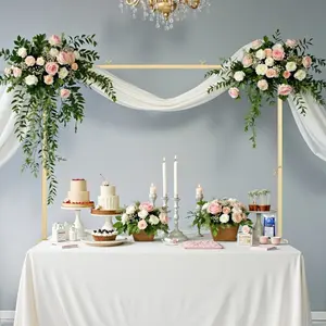 fathersdaygift VEVOR Over The Table Rod Stand with Clamps, 13-42 Tall 28-98 Length Adjustable, Metal Table Arch Stand with Rattan, Tabletop Balloon Arch Frame for Wedding Birthday Christmas Decorations, Gold