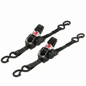 Auto Retractable Ratchet Straps 2 Pack, Self-Retracting Tie Down Straps with S Hooks, 1500 lb Break Strength for Motorcycle, Truck, Cargo