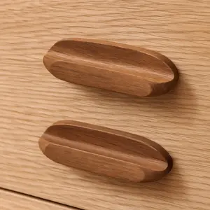 HomeRoots 476586 Brown Wood Oval Drawer Pull Knobs - Set of 2, Easy Install Doorknobs, Handle Doorknobs