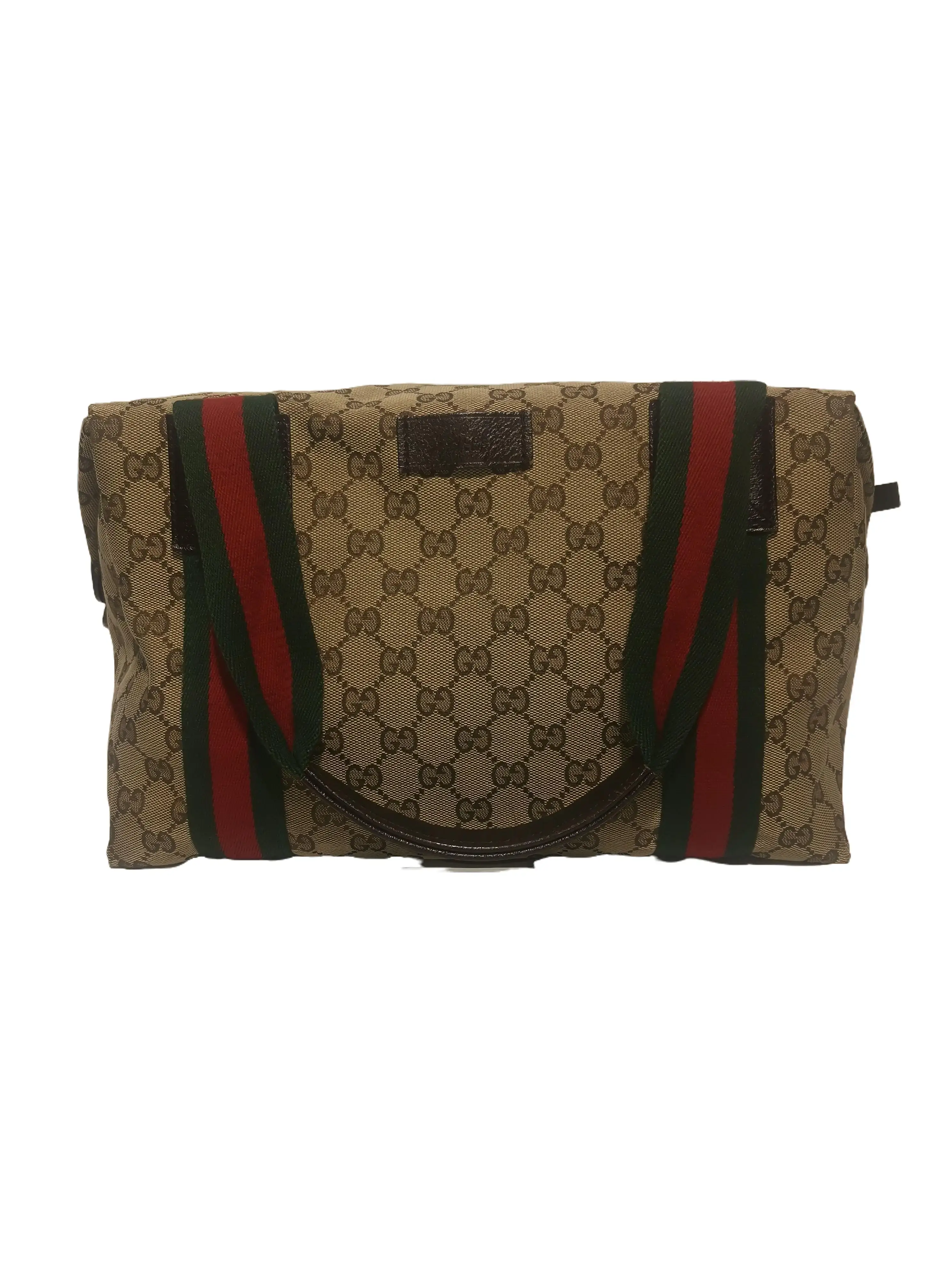 Pre-owned GUCCI Vintage GG Woven Canvas Web Stripe Large Travel Duffle Bag