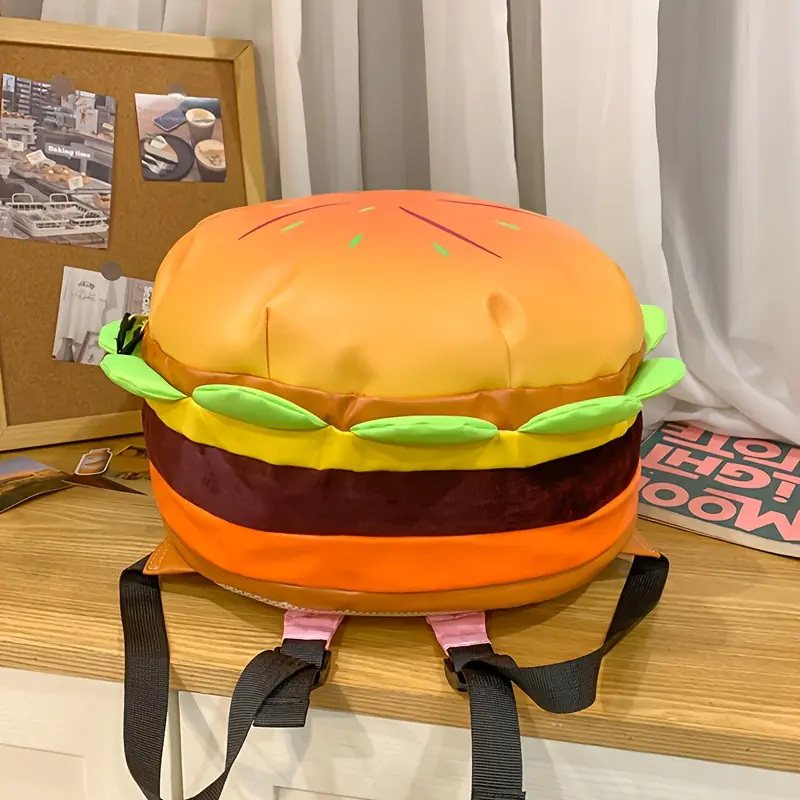 Ins New Cartoon Cheese Cute Versatile Backpack, Hamburger Large Capacity Multi-Layer Shoulder Bag Commuter Water Resistant Travel Laptop