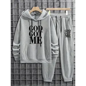 Polyester Hoodie & Jogger Set - Slight Stretch Autumn/Winter Sportswear with Applique Details