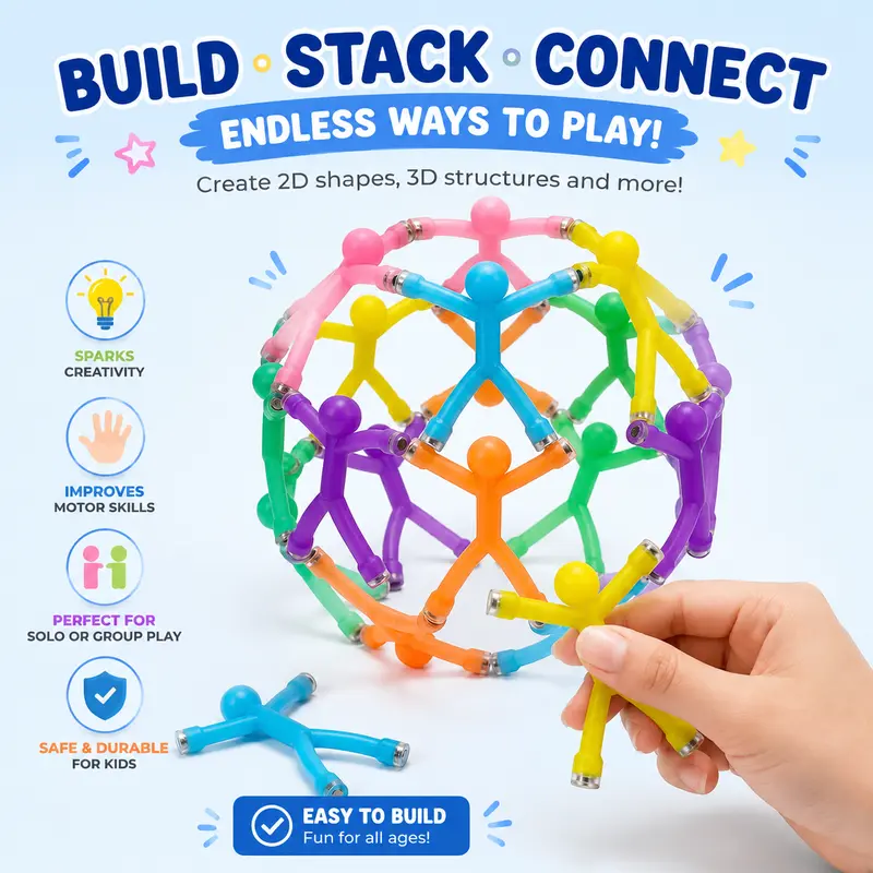 EFFUN Kids' Magnetic Building Figures Set, 10-20 Pack Unisex Bright Silicone Fidgets, 1-Piece Molded Safe Bendy Toys with Strong Magnets, Portable Car Sensory Toys, 3+ Cool Gifts for Kids, Neurodivergent Lifestyle Solutions Higher End Fridge Magnets Ivy F