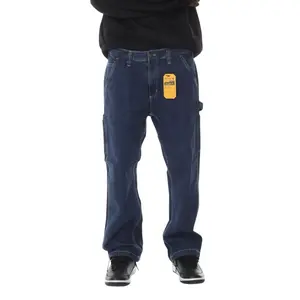 Navy Relax Fit Carpenter Jeans with Durable Pockets Comfortable Mid Waist All Seasons Wear for Everyday Outings