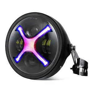 7" X-Style RGB DRL LED Headlight with Housing for CB400 CB1300 Vulcan XS650 High Performance Bluetooth Controlled with 3 Lighting Modes Water-Proof Rust-Proof Easy Installation