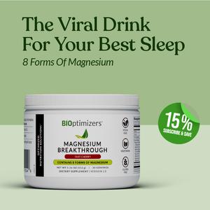 BIOptimizers Magnesium Breakthrough Drink - 8 Forms of Magnesium, Electrolytes, Muscle Recovery, Heart Support | Glycinate, Citrate, Malate |  Supplement Powder