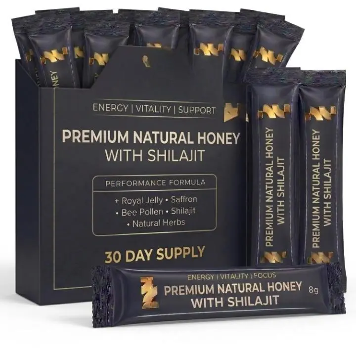 Premium Natural Honey Packets – 30 Pack | Raw Honey Blend with Shilajit, Royal Jelly, Bee Pollen & Botanical Ingredients