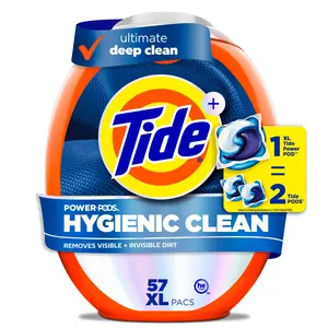 Tide Hygienic Clean Power PODS Laundry Detergent Pacs Original Scent 57 Count Ultimate Deep Clean Removes Visible Invisible Dirt