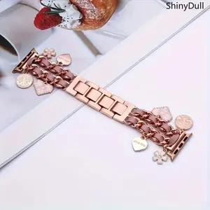Double Row Chain Apple Watch Band – Alloy & Leather Bracelet for Women (38–49mm, Series & Ultra)