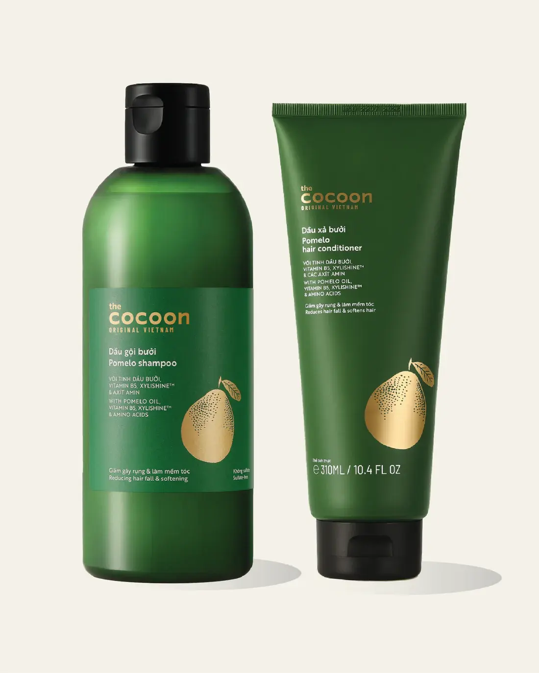 Cocoon Pomelo Hair Shampoo & Conditioner Bundle - 100% Vegan, Sulfate-Free, Anti-Frizz, Moisturize, Repair, Suitable for All Hair Types, 10.5 fl oz Each