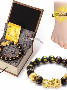 Feng Shui High Quality Bracelet 24k Plated Pixiu, Colored Eyes Obsidian Dragon Protection, Meditation Deco Compression Prayer Beads, Religious Jewelry Gift