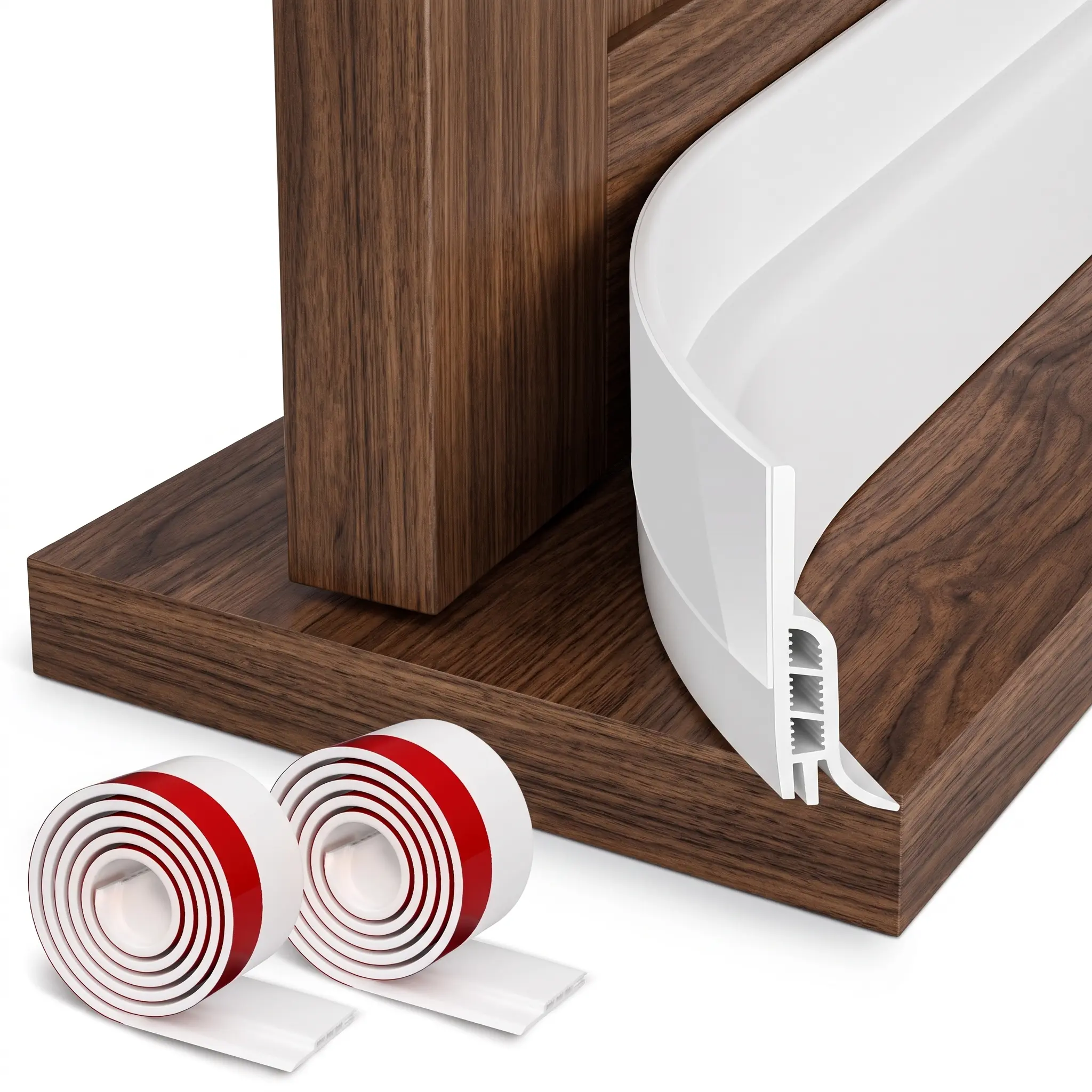 2-Pack Door Draft Stopper Seal – Under Door Insulation Strips with Strong Adhesive, Noise Blocking, Weather Blocking, White, Door Seal