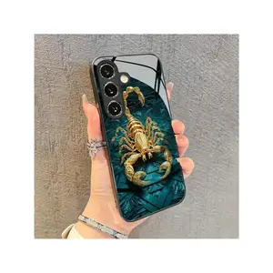1 PCFashion Golden Scorpion Pattern Glass Phone Case |   For Galaxy A05S/A13/A14/A15/A16/A23/A24/A25/A26/A30/A32/A33/A34/A35/A36/A36/A52/A53/A54/A55/A56FE/S22/S23/S23 Ultra/S24/S24 FE/S24 Ultra/S25/S25 Ultra/S25 Plus/S25 Edge - Stylish And Beautifully Des