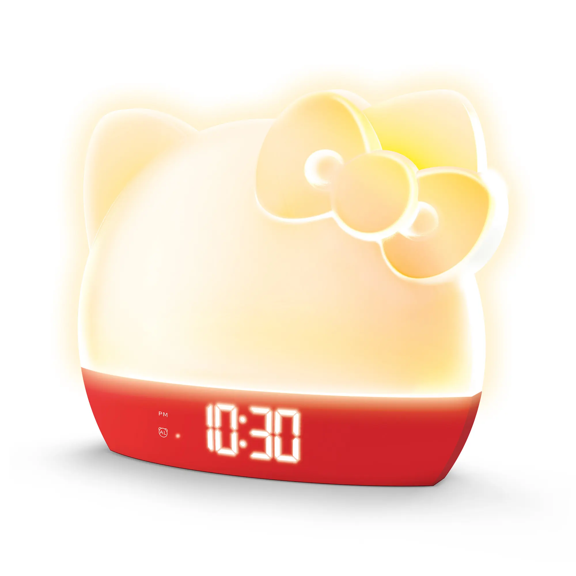 Hello Kitty Aesthetic Traditional Mini Digital Alarm Clock - Plastic Tabletop Color Changing LED Alarm Clock with RGB Lights, Time-Date-Temperature LED-Lit Display, USB Port, Charging, Night Light for Bedroom Decor, Color Changing Led Alarm Clocks, Led-Li