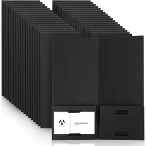 100 count 4 x 9 Inch Mini Presentation Folders 2 Pocket Folders Folder with Two Business Card Pocktes Ideal for Guests Welcome Customer Information Confirmation Receipt Organization (Black)