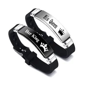 2 Pcs Queen's crown couple bracelet, adjustable stainless steel silicone bracelet, durable, waterproof, comfortable to wear,crown designed romantic fashion bracelet