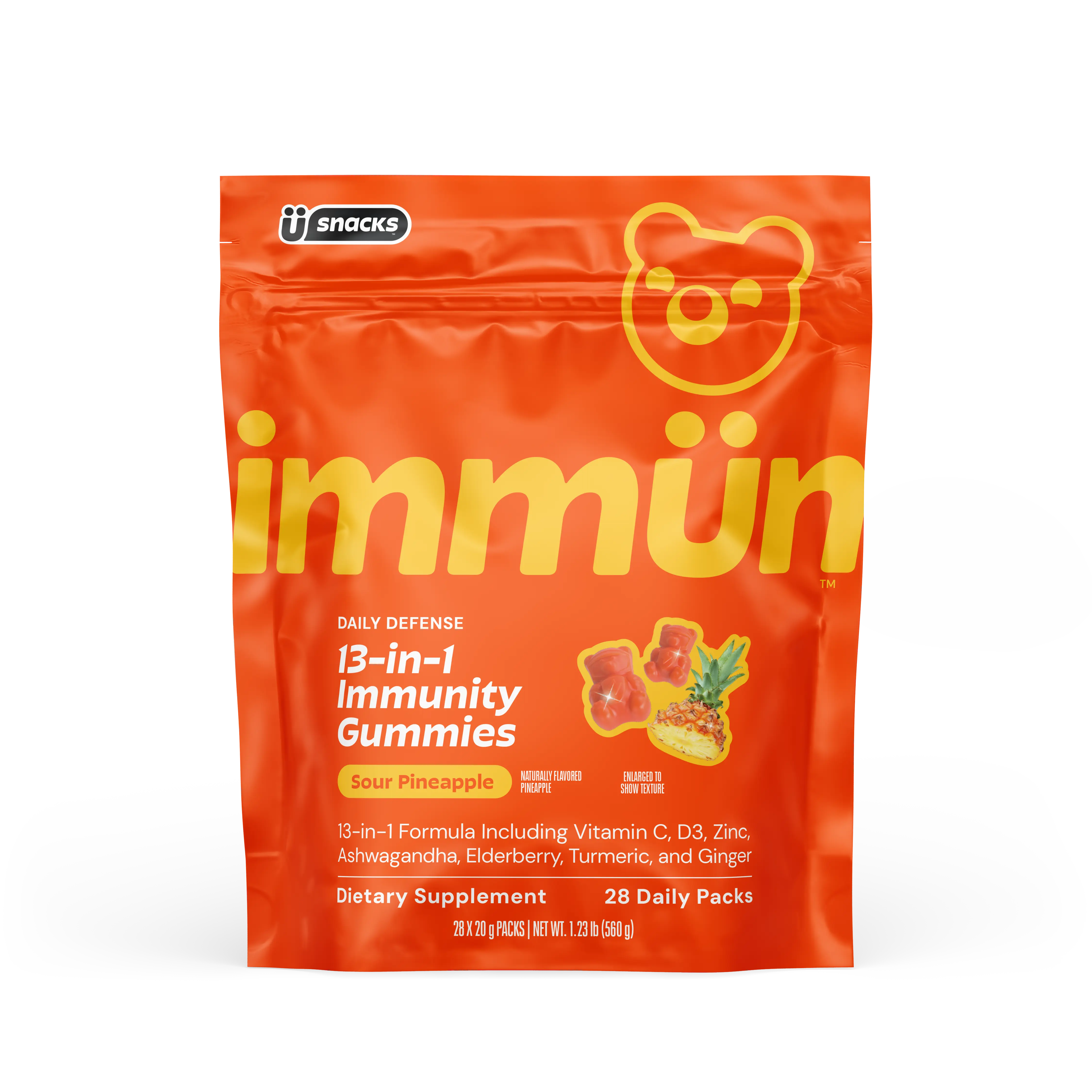 Immün 13-in-1 Immunity Gummies (Sour Pineapple): Daily immune defense supplement with 13 clinically studied ingredients: Vitamin C, D3, Zinc, Ashwagandha KSM-66, Elderberry, Prebiotics, Adaptogens, Gluten Free, Vegan, Third Party Tested