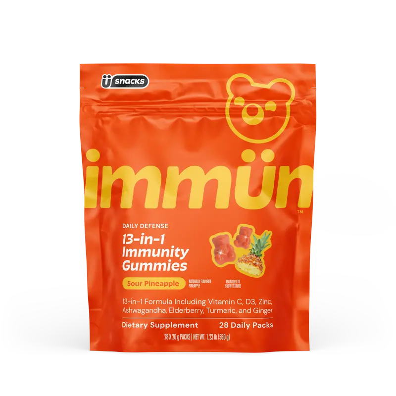 Immün 13-in-1 Immunity Gummies (Sour Pineapple): Daily immune defense supplement with 13 clinically studied ingredients: Vitamin C, D3, Zinc, Ashwagandha KSM-66, Elderberry, Prebiotics, Adaptogens, Gluten Free, Vegan, Third Party Tested